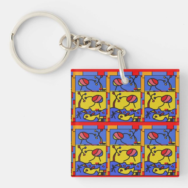 Image with fish modern art key ring (Front)