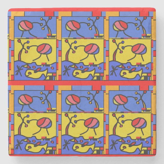 Image with fish modern art stone coaster (Front)