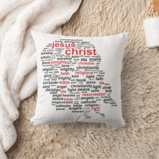 Imaged Christ Word Collage Throw Pillow