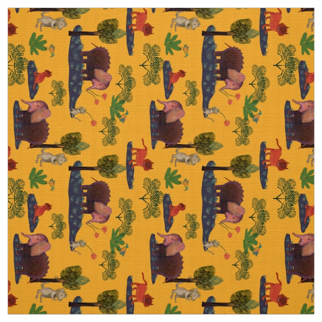 Imaginary animals:lions, mice, elephants fabric (Swatch)