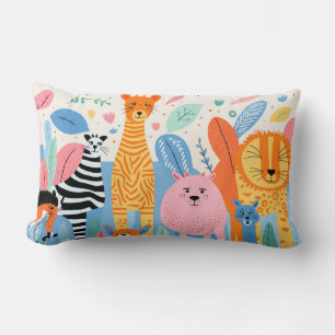Imaginary beasts with nature doodles lumbar cushion