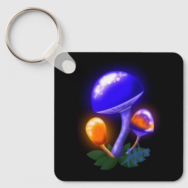 Imaginary Dapperling Orange & Blue Mushroom Metal Key Ring (Front)