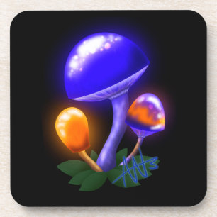 Imaginary White Dapperling Orange & Blue Mushroom Coaster