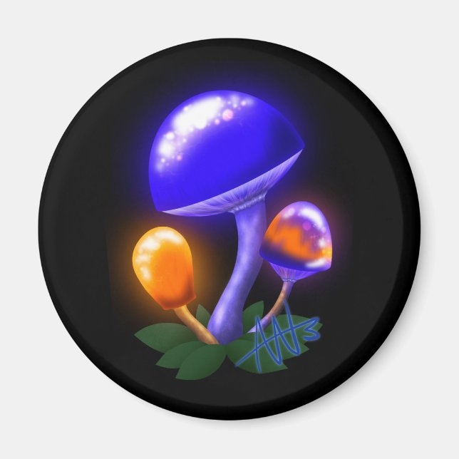 Imaginary White Dapperling Orange & Blue Mushroom Magnet (Front)