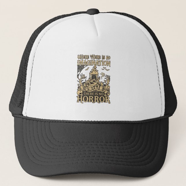 Imagination Horror Halloween Haunted House Cemeter Trucker Hat (Front)