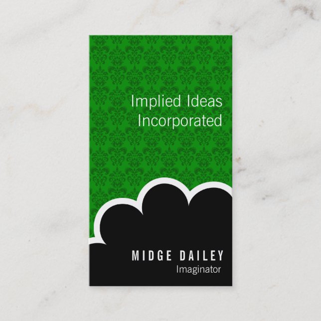 Imaginator Cloud on Green Damask Business Card (Front)