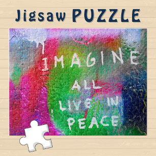 Imagine all live in Peace on Graffiti Wall -  Jigsaw Puzzle