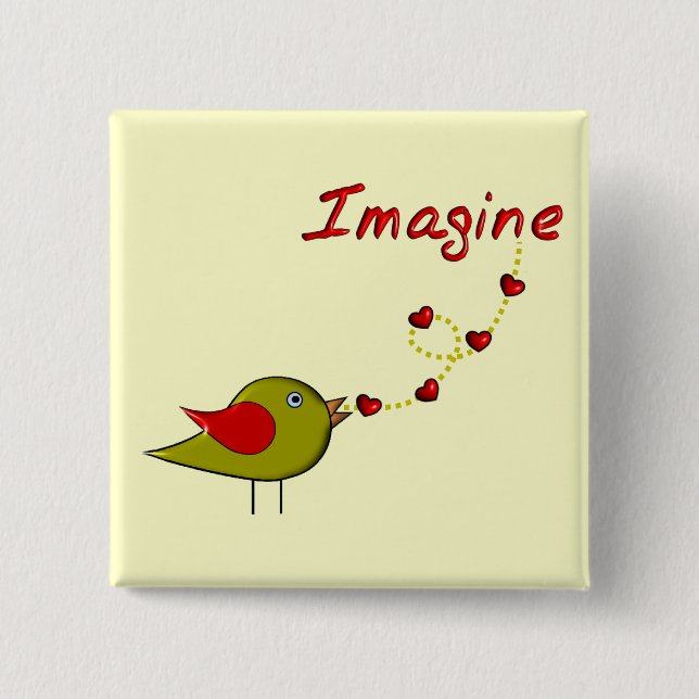 "Imagine" Bird and Hearts Design 15 Cm Square Badge (Front)