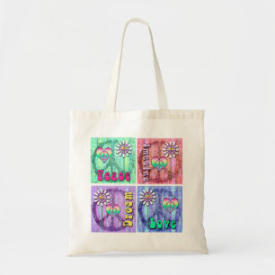 Imagine, Dream, Peace, and Love Graphic Design Tote Bag