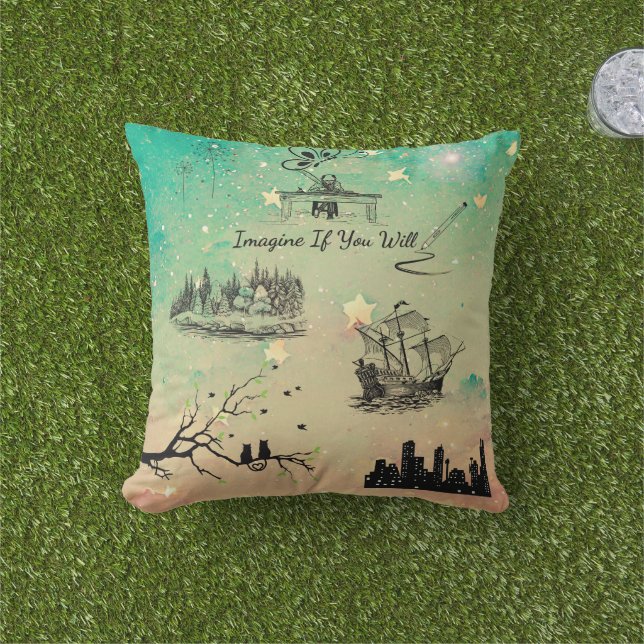 "Imagine If" Outdoor Pillow Cushion (Grass)