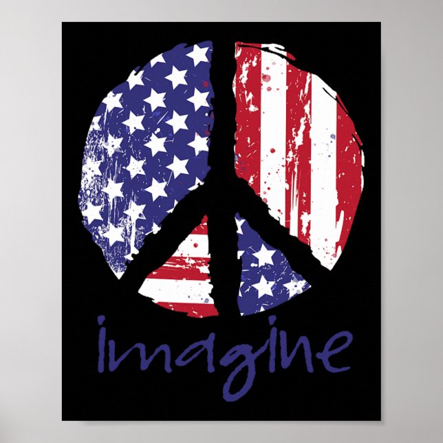 Imagine Peace American Flag Usa Peace Sign 4th Of  (Front)
