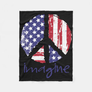 Imagine Peace American Flag Usa Peace Sign 4th Of Fleece Blanket