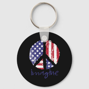 Imagine Peace American Flag Usa Peace Sign 4th Of Key Ring