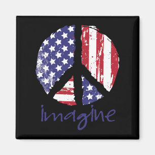 Imagine Peace American Flag Usa Peace Sign 4th Of Magnet