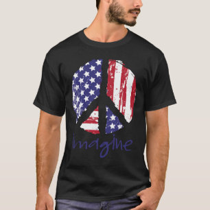 Imagine Peace American Flag Usa Peace Sign 4th Of T-Shirt