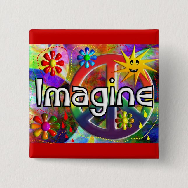 "Imagine" Psychadelic 70's Gifts 15 Cm Square Badge (Front)