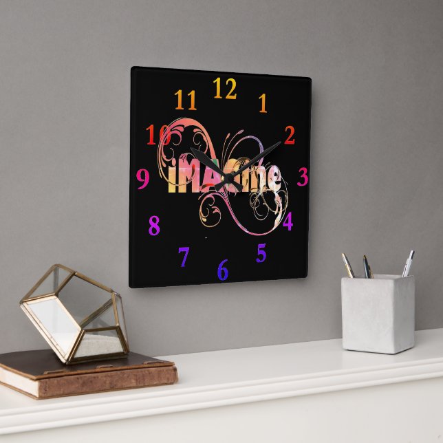 Imagine retro colourful abstract square wall clock (Office)