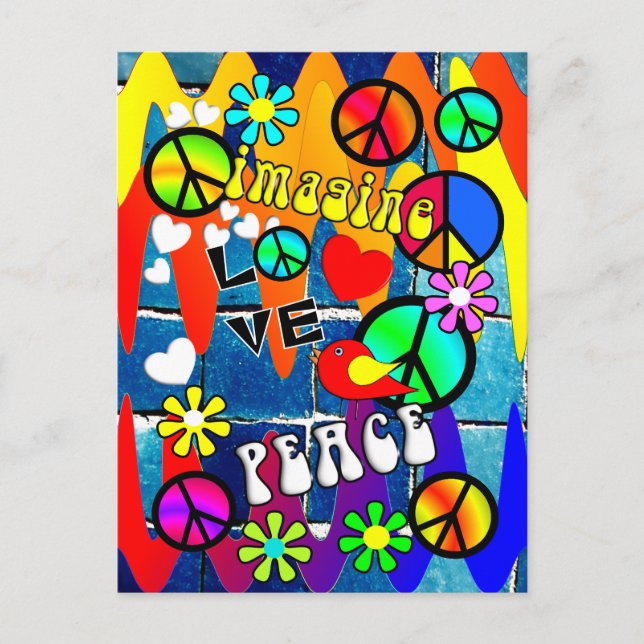 Imagine Retro Peace Symbols Postcard (Front)