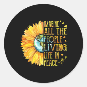- Imagines All The People Living Peace Classic Round Sticker