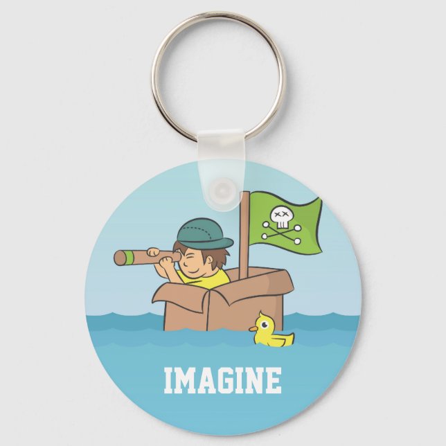 Imagining an adventure with cardboard boxes key ring (Front)