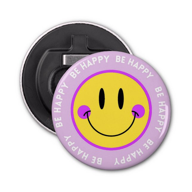 Imán Abrebottellas with Carita "Be Happy" Design Bottle Opener (Front)
