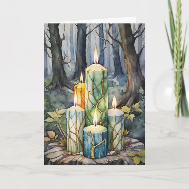 Imbolc Candlemas Winter Forest Candles Wiccan Holiday Card (Front)