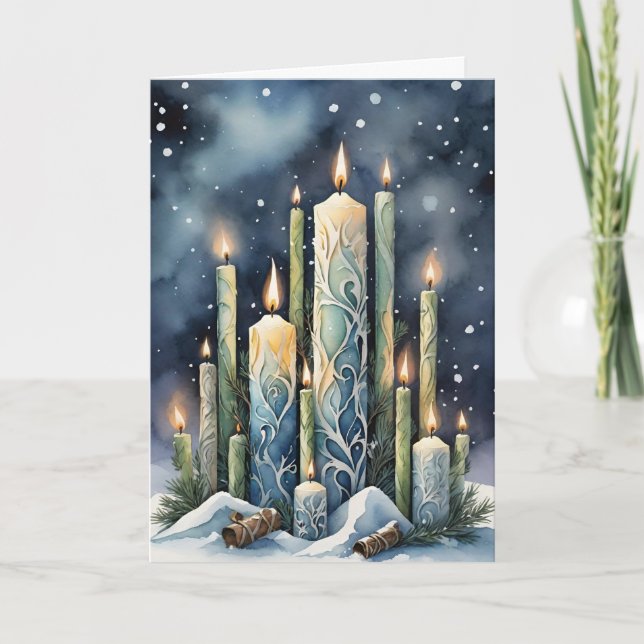 Imbolc Candlemas Winter Forest Candles Wiccan Holiday Card (Front)