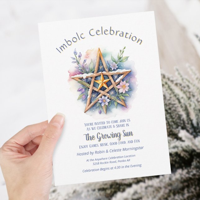 Imbolc Floral Snowy Pentacle Purple Wiccan Holiday Invitation (Imbolc Floral Snowy Pentacle Purple Wiccan Holiday Invitation)