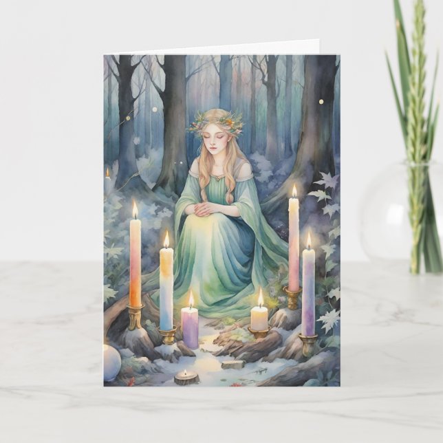 Imbolc Goddess Candlemas Forest Celtic Wiccan Holiday Card (Front)