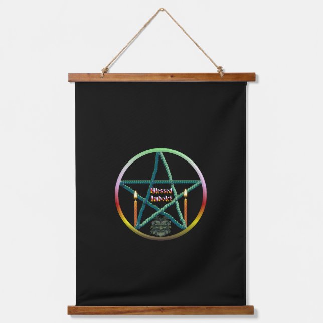 Imbolc Pentacle Wood Topped Wall Tapestry (Front)