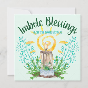 Imbolc Spiral Sun & Snowdrops Mint Green Holiday Card