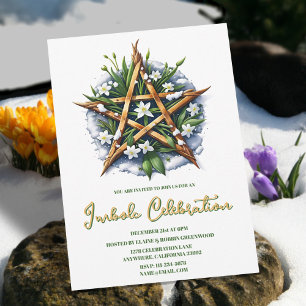 Imbolc Sunshine Snowdrop Pentacle Pagan Holiday Invitation