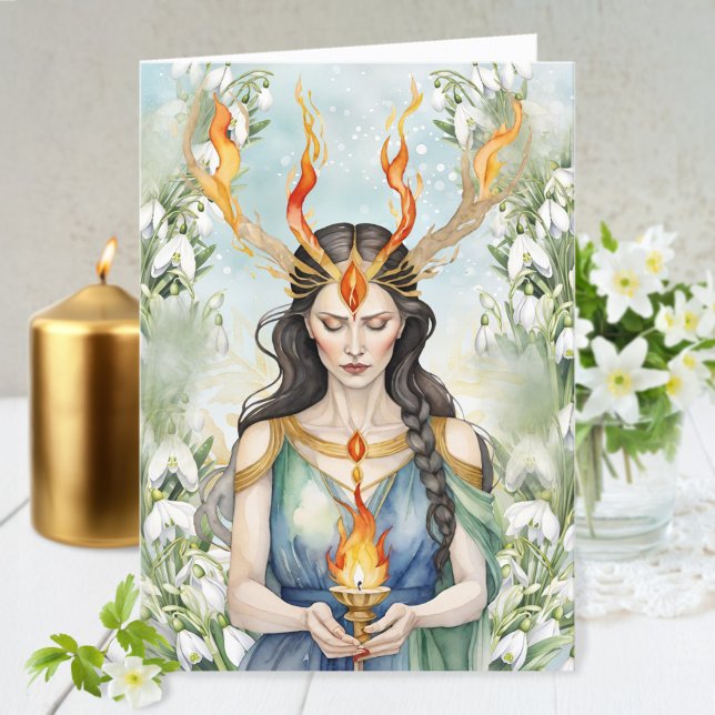 Imbolc Wiccan Goddess Flame & Snowdrop Flowers Holiday Card (Imbolc Wiccan Goddess Flame & Snowdrop Flowers Holiday Card)