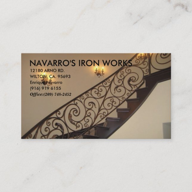 IMG_4575, NAVARRO'S IRON WORKS, 12180 ARNO RD.,... BUSINESS CARD (Front)