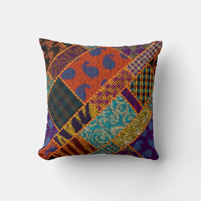 Imitation of indian patchwork pattern with texture cushion (Front)