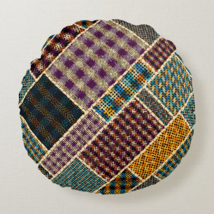 Imitation of indian patchwork pattern with texture round cushion