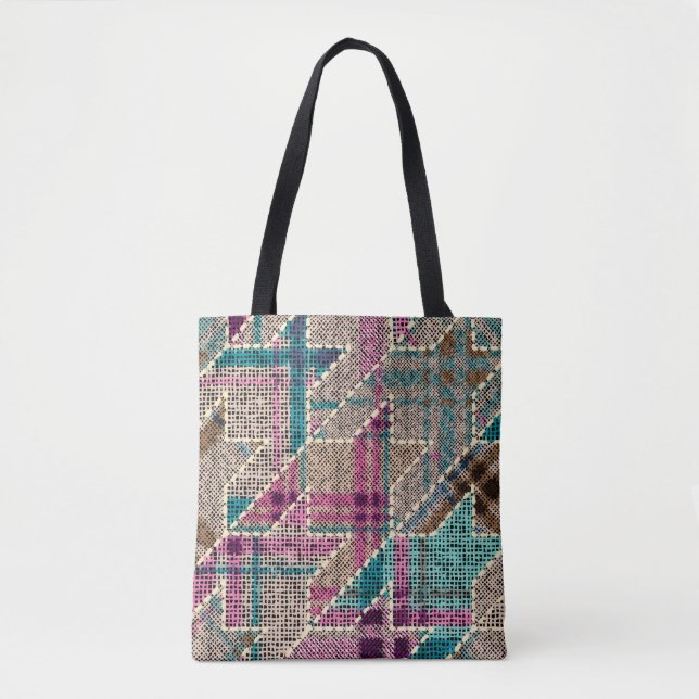 Imitation of indian patchwork pattern with texture tote bag (Front)