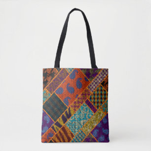 Imitation of indian patchwork pattern with texture tote bag