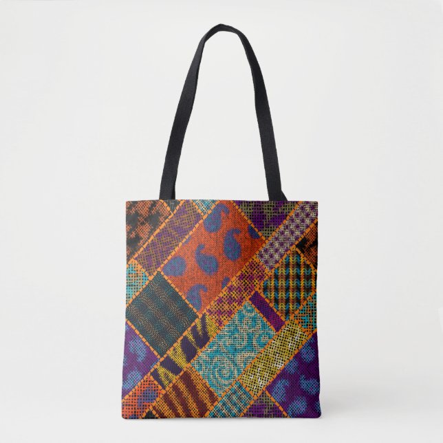 Imitation of indian patchwork pattern with texture tote bag (Front)