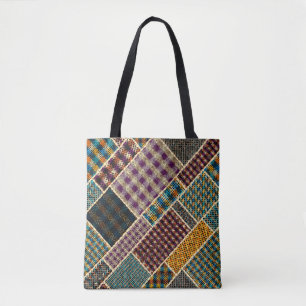 Imitation of indian patchwork pattern with texture tote bag