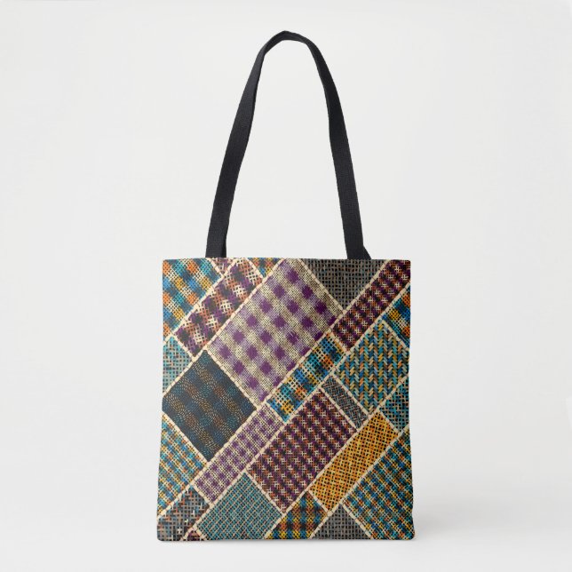 Imitation of indian patchwork pattern with texture tote bag (Front)