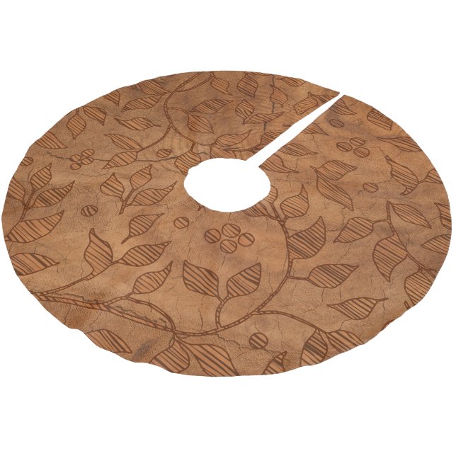Imitation Wood With Texture of Leaves Brushed Polyester Tree Skirt (Angled)