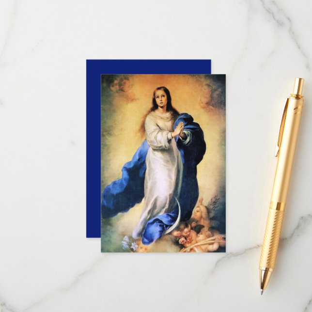 Immaculate Conception Gold with Memorare Enclosure Card (Front/Back In Situ)