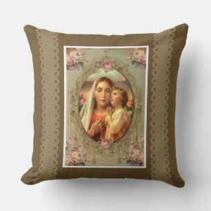 Immaculate Heart Mary Child Jesus rosary roses Cushion
