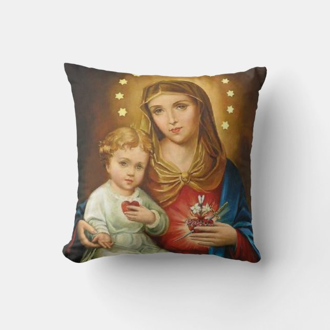 Immaculate Heart Mary Fatima Angels Prayer Cushion (Front)
