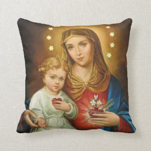 Immaculate Heart Mary Fatima Angels Prayer Cushion