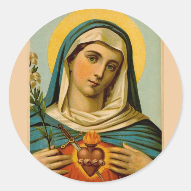 Immaculate Heart of Mary Our Lady of Sorrows Sword Classic Round Sticker (Front)