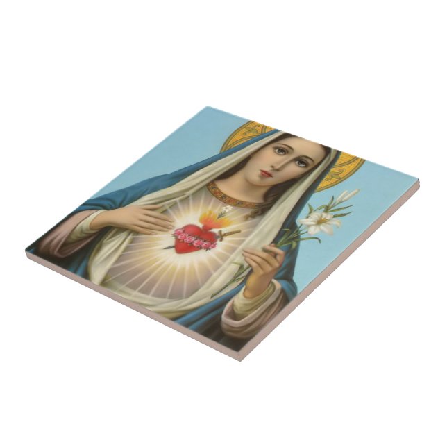 Immaculate Heart of Mary Our Lady religious image Ceramic Tile (Side)