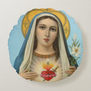 Immaculate Heart of Mary Our Lady religious image Round Cushion