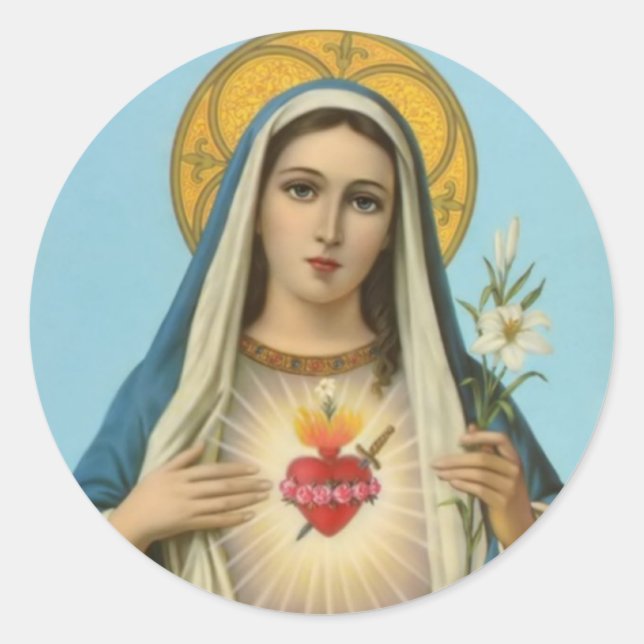 Immaculate Heart of Mary - roses, lily, sword Classic Round Sticker (Front)